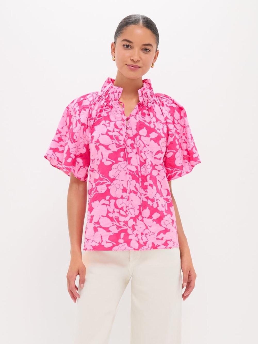 Tuckernuck Hyacinth House Pink Textured Floral Thea Blouse